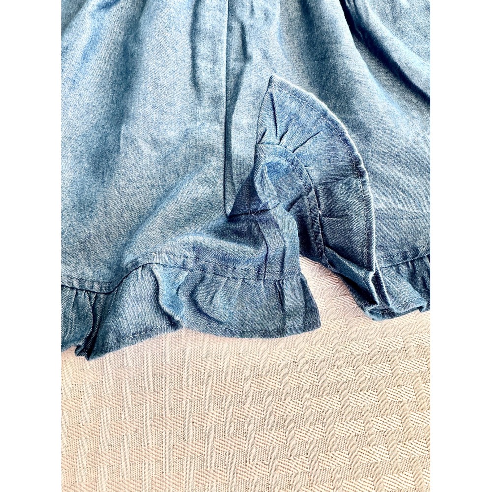 Vince Camuto‎ Girls Denim Romper One Shoulder Puff Sleeve Blue Chambray NWT 6X - Picture 7 of 9